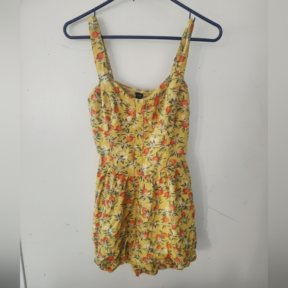 Wild Fable Orange Citrus Print Romper M Shirred Back Button Front Playsuit